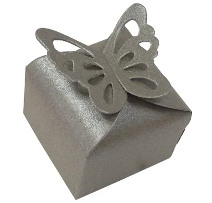 10 PEWTER LUXURY SHIMMER BUTTERFLY FAVOUR BOXES