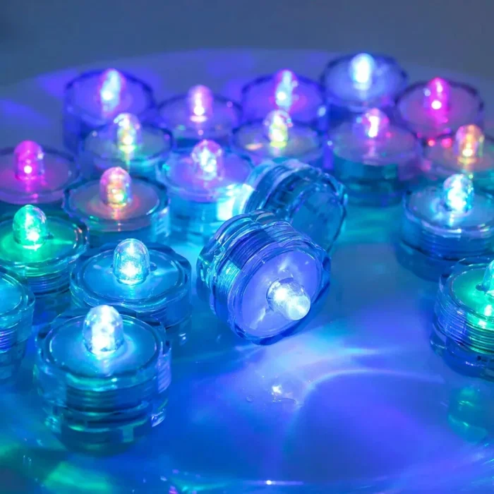 10 RGB Submersible LED Lights Waterproof Underwater Vase Tea Lights Candles - Image 1